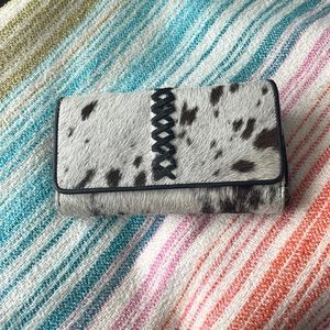 Myra black and white cow hide wallet